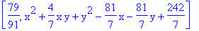 [79/91, x^2+4/7*x*y+y^2-81/7*x-81/7*y+242/7]